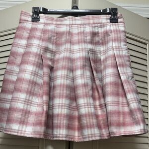 ROMWE Pink and White Plaid A-Line Skirt